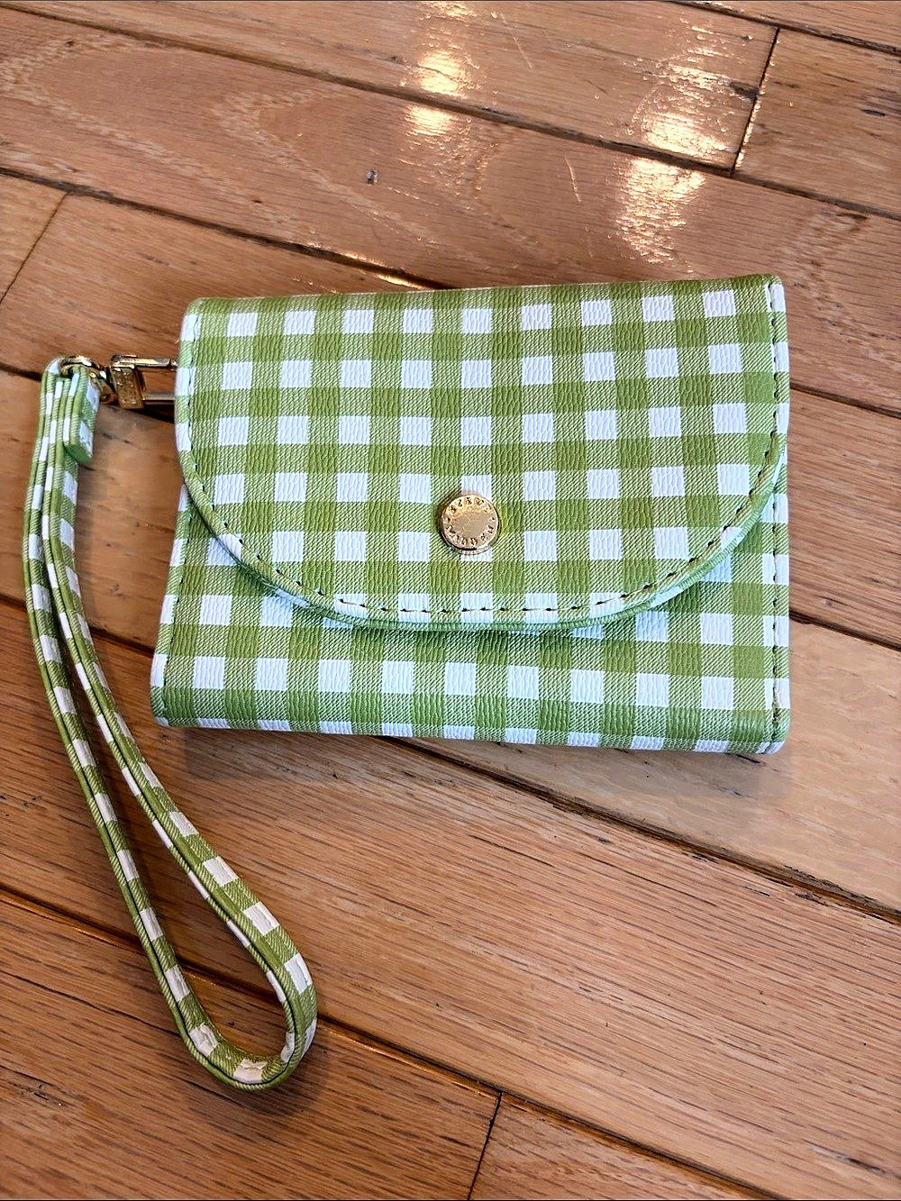 Steve Madden Green & White Gingham Wristlet Crossbody